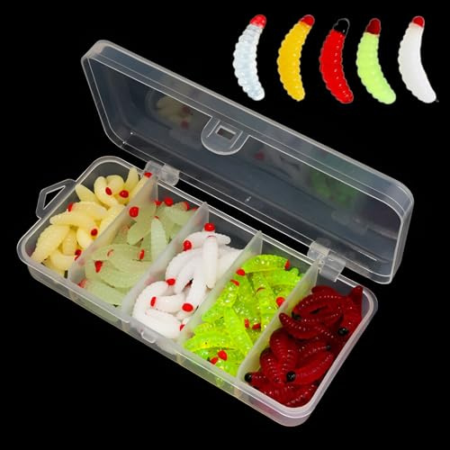 Cebo artificial para gusanos de pesca, 50 unidades, accesorios de pesca, cebo para trucha, gusanos de plástico, cebo de pesca en caja, cebo de pesca para trucha, gusanos de pan, 0,8 pulgadas