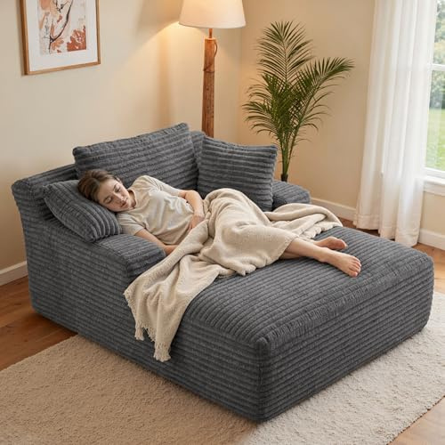 Aivermeil Boneless Couch Modernes Cord Bodensofa mit Schlaffunktion – Cloud Sofa mit Chaiselongue, 3 Kissen, Bequeme Sofa Couch für Wohnzimmer, Keine Montage erforderlich, Grau, 172 * 130 * 71