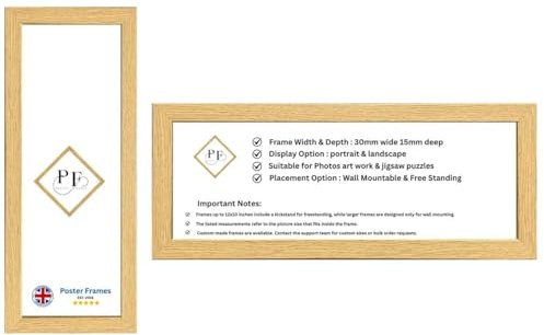 18x6 inch Panoramic Picture Frame | Oak Panoramic Photo Frame & Poster Frame for Pictures, Photos, Documents, Jigsaw Puzzles, Artwork | Landscape or portrait Wall Mount Display