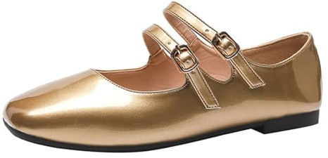 Mary Jane - Zapatos planos para mujer, estilo vintage, elegantes, zapatos descalzos, de piel, con hebilla, planos, para fiestas, bodas, bailarinas