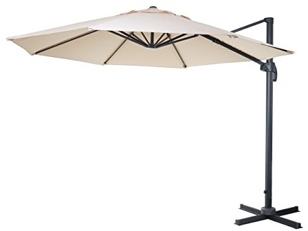 Mendler Gastronomie-Ampelschirm HWC-A96, Sonnenschirm, rund Ø 4m Polyester/Alu 27kg drehbar - creme