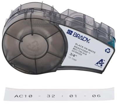 Brady Print-on Hook Material BradyGrip™ for M210 & M211 Printers – Reusable Polyester Labels for Wire and Cable Labelling – Black on White (12.70 mm x 6.40 m) – M21-750-414