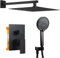 Ronvie Concealed Shower Mixer Set with Rain Shower, Adjustable Temperature Control, Matte Black Finish, 30cm Overhead Spray & Anti-Leak Stainless Steel Hose - Easy Install Bathroom System