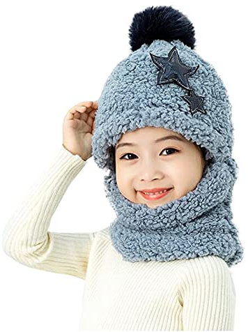 LONTG Cagoule Enfant Garcon Fille 3-9 Ans Chapeau d'hiver Polaire 3 en 1 Bonnet Tour de Cou Cache Oreille épais Balaclava Molleton Doux Capuche Chaud pour Ski Cyclisme Sport Vélo Moto Surf, Bleu
