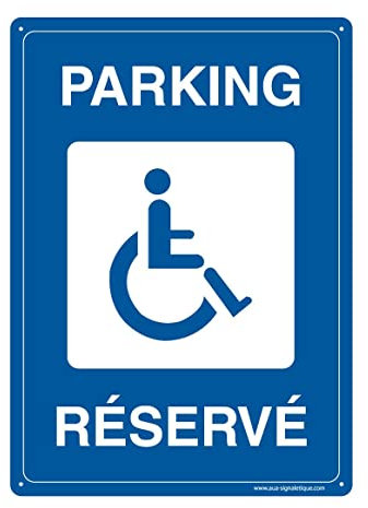 AUA SIGNALETIQUE - Panneau Prépercé (4 Trous) avec Angles arrondis - PVC Rigide 1.5 mm - (150x210 mm, Parking Réservé Handicapés)