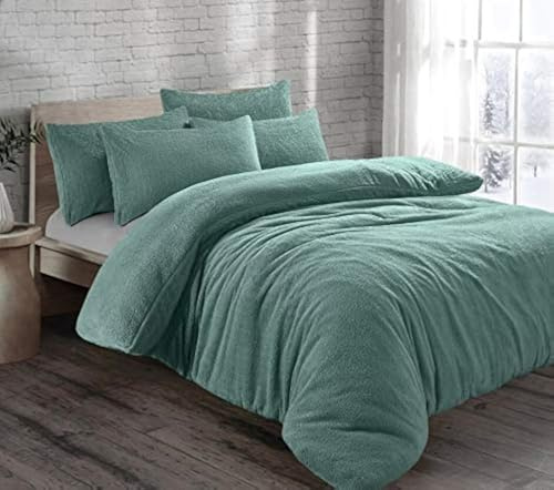 EXQUIZIT HOME® Juego de funda de edredón de forro polar Teddy – Juego de ropa de cama de forro polar Teddy Bear súper suave con fundas de almohada – Funda de edredón de forro polar cálido y acogedor