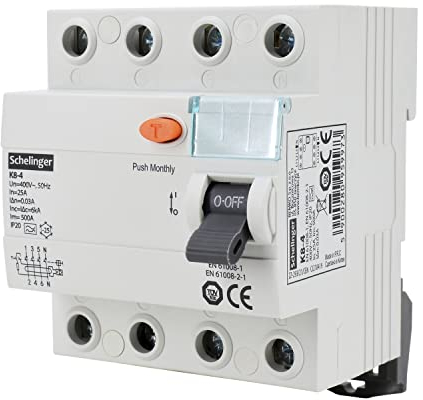 asvendo elektro/Schelinger/Fehlerstromschutzschalter/FI-Schalter / 2-Polig / 4-Polig (25 A / 40 A / 63 A) / 30mA / Typ A (4-Polig / 40A / Typ A)