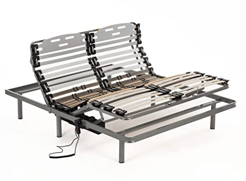 NALUI - Somier Eléctrico para Cama 135 x 180 cm, 11 Láminas Madera de Haya de 10 cm y Estructura de Acero.