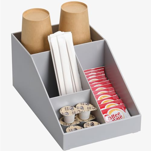 Navaris Kaffee Spender Organizer - Aufbewahrung von Zubehör - Kaffeebar für u. a. Zucker Milch Servietten Kapseln - Kaffeestation 10 Fächer - Grau