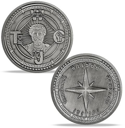 Imasoner Stoic Challenge Coin Cardinal Virtues Medallion Daily Stoicism Reminder Coin with Four Virtues Inspirational Stoic Gift