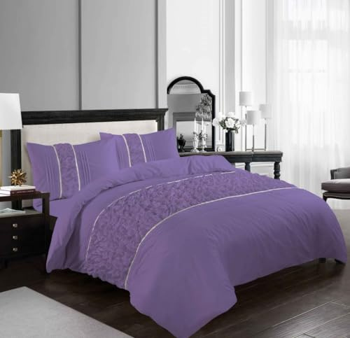 Leeray Luxury Diamond Pleated Pintuck Duvet Cover set with Pillowcases - Quilts Covers sets = 1x Quilt Cover, 2x Pillow cases (Lilac, King)