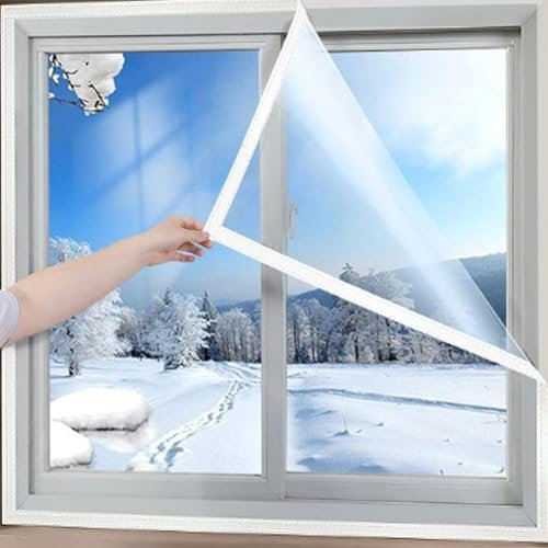 50x100cm,PVC Transparent Isolierfolie, for Fenster Haushalt Isolierfolie Abdichten Kälteschutz Wiederverwendbar
