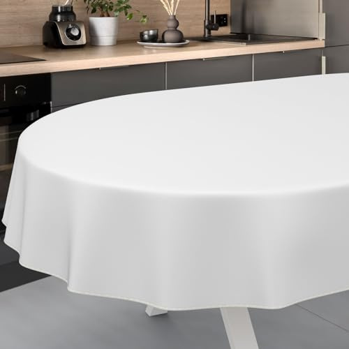 Tovaglia cerata, lavabile, da giardino, per interni ed esterni, ovale, 200 x 140 cm, con orlo bianco
