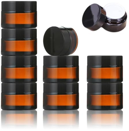 10 Pezzi Vasetti Vetro Ambrato, Vasetti Barattoli per Crema 10ml Contenitore per Cosmetici Marrone Ricaricabili Barattoli Dispenser Crema Vuoti Barattoli per Cosmetici, Creme, Lozioni, Oli Essenziali