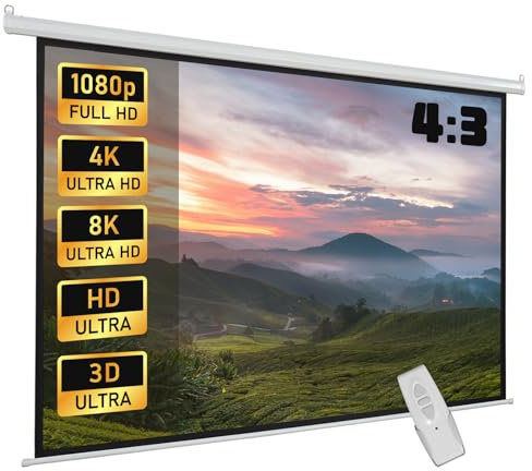 Fabulcozy Schermo di Proiezione motorizzato schermo proiettore elettrico 120 Pollici Fissaggio Parete o Soffitto Automatico per Home Cinema e Azienda Formati 16:9