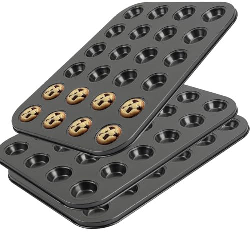 YILANJIN Stampo Rotondo Antiaderente per 24 Mini Muffin in Carbonio, Teglia per Torte, Antipasti, Cupcake, Brownies (Grigio)