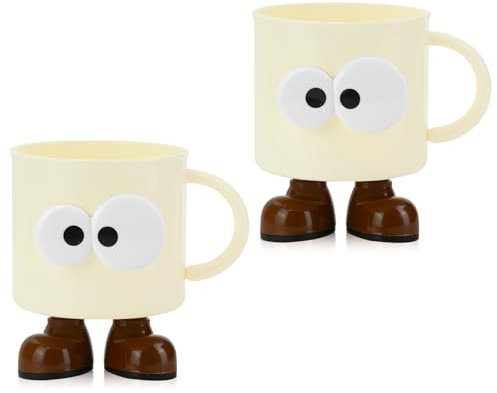 RETON Paquete de 2 vasos de cepillo de dientes de dibujos animados con asa, soporte de plástico para cepillos de dientes para niños con bonito diseño de ojo grande, taza de baño irrompible para
