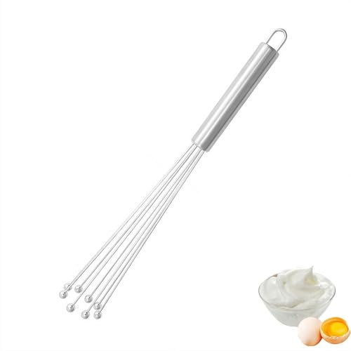 Frusta manuale per uova, frusta a sfera in filo metallico, frusta in acciaio inox con manico ergonomico, frusta portatile per cucinare, frullare, sbattere, mescolare (25,4 cm)