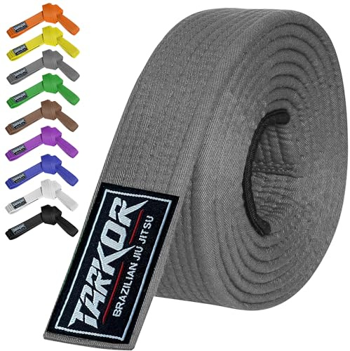 TARKOR BJJ Belt for Men & Women Brazilian Jiu Jitsu Belt with Ranking Stripes Sleeve Bar Kids Jiu Jitsu Gi Belt (Grey, K00)