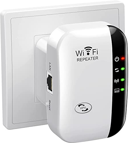 WiFi-förlängare, WiFi-signalbooster upp till 5 800 kvadratmeter och 56+ enheter, WiFi-räckviddsförlängare, trådlös internetrepeter, långdistansförstärkare med Ethernet-port, 1-knappsinställning