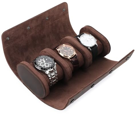 VINBAGGE Boite à Montre 3 Fentes en Cuir Véritable, Écrin pour Montres de Voyage Portable