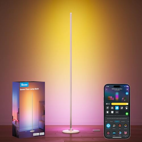 Govee RGBIC Floor Lamp Gold, LED Corner Lamp Works with Alexa and Matter, with Music Sync & 85 Secen Mode and 16 Million DIY Colors, Color Changing Standing Lamp for Bedroom Living Room,1 Pack