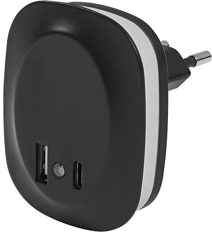 Osram LUNETTA EDGE Steckdosen-Nachtlicht, schwarz, 0,35W, 10lm, warmweißes Licht, Tageslichtsensor, USB-A & USB-C Anschluss, LED-Technologie, Ladefunktionalität, lange Lebensdauer, IP20, 3000K