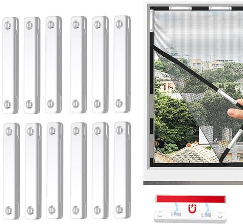 Fliegengitter Fenster Magnet,12 Stück Magnete Für Fliegengitter Clips, Magnetbefestigung Für Fliegengitter, Magnet Fliegengitter Fenster Ohne Bohren, Für Küche Wohnzimmer Balkon (B) (12pcs,Weiß)