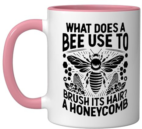 What Does A Bee Use To Brush Its Hair A Honeycomb Beekeeper Ceramic Mug, Pink/White