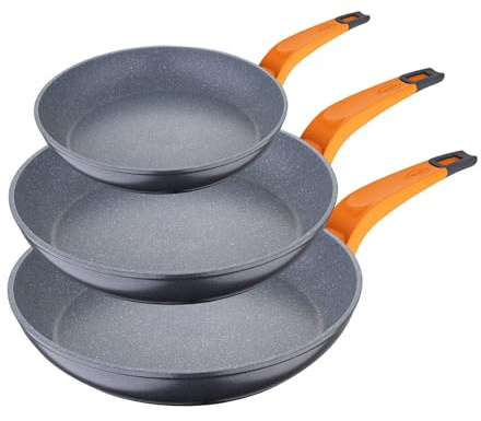 San Ignacio Set de 3 Sartenes LAVA Ø20 Ø26 Ø28 cm – Aluminio Forjado, Antiadherente Quantanium, Apto Inducción