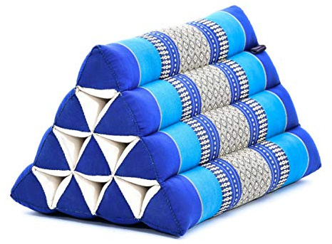 LEEWADEE Cuscino Triangolare Thailandese - Comodo Cuscino Da Lettura, Cuscino Decorativo Letto In Kapok, 50 x 33 x 33 cm, Blu