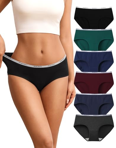 INNERSY Underbyxor för kvinnor, bomull, flerpack, hipster, bekväma underkläder, 6-pack