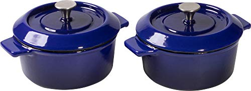 Woll Iron Mini-Kasserolle mit Deckel 2er Set - Induktiv -, Ø 10 cm, 5 cm hoch, 0,3l - Geeignet für alle Herdarten, Eisenguss, backofenfest bis zu 250°, blau