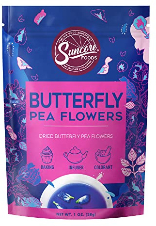 Suncore Foods Dried Butterfly Pea Flowers Bloom, Caffeine-Free Tea, Gluten-Free, Non-GMO, 1oz