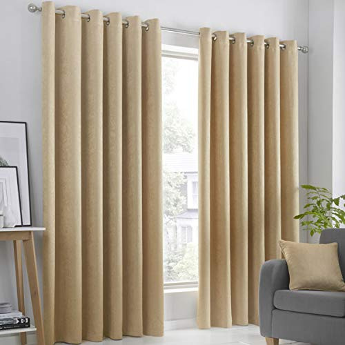 Fusion Strata Woven Eyelet Lined Curtains, Ochre, 46 x 72 Inch