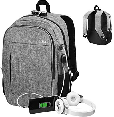 SUBBLIM Mochila Para Portátil Urban Lock 16″ Gris Puerto USB Salida Auriculares y Lock system