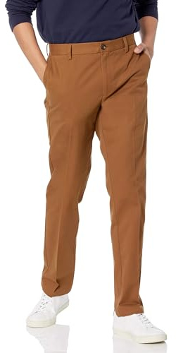 Amazon Essentials Pantaloni Chino da Lavoro da Uomo Anti-Piega e Senza Pince, Vestibilità Aderente