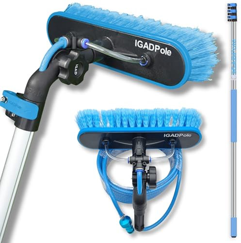 IGADPole 12ft(3.6m) Extension Pole Kit with Water-fed Brush, Soap Dispenser and Hose, with 3-Stage Telescoping Pole 5-12ft Pole