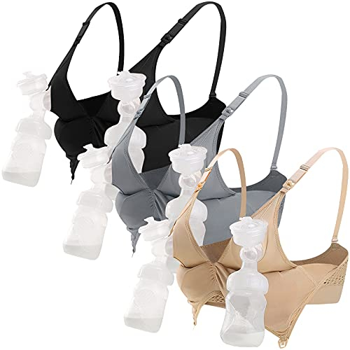 4How 3Pcs Soutien-Gorge Allaitement sans Armature – Soutien-Gorge de Maternité Confortable avec Rallonge, Grossesse et Post-Partum Libres Noir,Crème,Gris XL