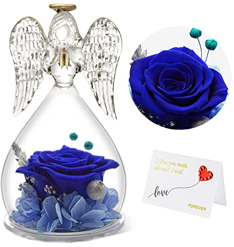 Yamonic Ewige Rose Engel Geschenke für Frauen,Engel Figur Geschenke für Mama,Ewige Rose im Glas Geschenke für Oma,Schutzengel Geschenk Weihnachten,Geburtstagsgeschenk für Frauen, Muttertagsgeschenke