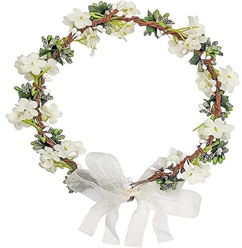 Bandeau Floral Mariage, Mariage Nuptiale Fleur Couronne, Nuptiale Fleur Couronne, Demoiselle Florale Guirlande Avec Ruban pour Les Mariées, Les Demoiselles D'honneur, Les Filles Fleurs (Lait Blanc)