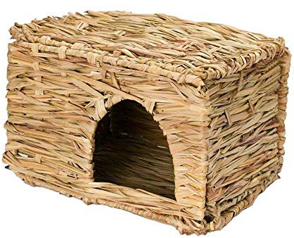 Mengmen Natural grass Toy, Hand Woven Rabbit Guinea Pig Ferret Folding Straw Grass House