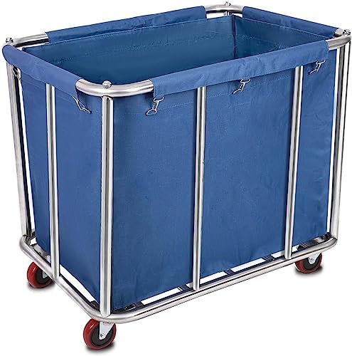 LORQING Laundry Cart Commercial/Home,12 Bushels Heavy Duty Large Stainless Steel Rolling Laundry Basket with Wheels for Hotel School Laundry，for Laundry/Sundries Organizer and Storage,286LBS Load