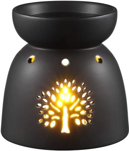 ecooe Lampada aromatica portacandela in ceramica bianca con diffusore di aromi, colore nero