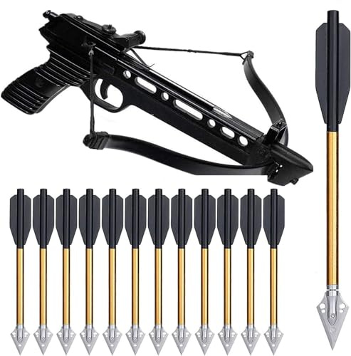 MIWEITOO Enhance Your Crossbow Experience with 6.3 Inch Aluminum Crossbow Bolts Arrows - 24 Pack for Target Practice and Small Game Hunting (Color : Gold+Black)