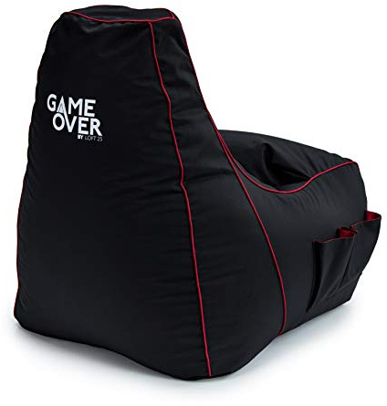 Game Over Mini Fauteuil Pouf de Jeu pour Enfants 8-Bit | Salle de Jeux Intérieure Fauteuil Gamer | Poches Latérales pour Manettes | Support de Casque | Conception Ergonomique (Rouge Électrique)