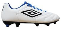 Umbro Classico XI Firm Ground Cleats - Durable Synthetic Upper, Quilted Stitching, Padded Collar for Comfort and Support (White/Black/Blue, US Footwear Size System, Adult, Men, Numeric, Medium, 10)