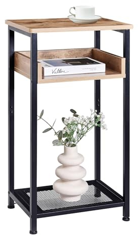 KJGKK Tall Side Table, 30 inch High End Table, Small Entryway Table, Bedside Table for Living Room and Bedroom, Greige & Black