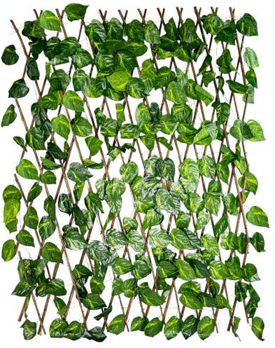 Siepe Finta Artificiale con Foglie Siepe Sintetica con Traliccio in Legno Copri Ringhiera Verde Recinzione Edera Giardino Frangivista Ornamentale Misura 1x2 metri