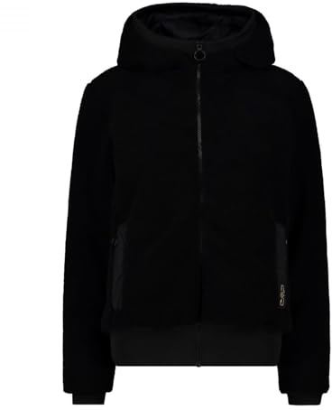 CMP - Giacca da donna in pelliccia Teddy con cappuccio fisso, Nero, 52